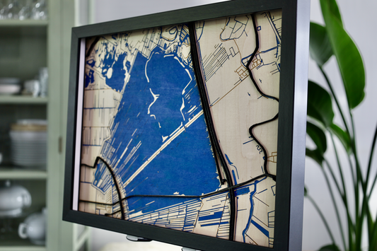 Houten 3D Kaart van Vinkeveen met frame en plexiglasplaat