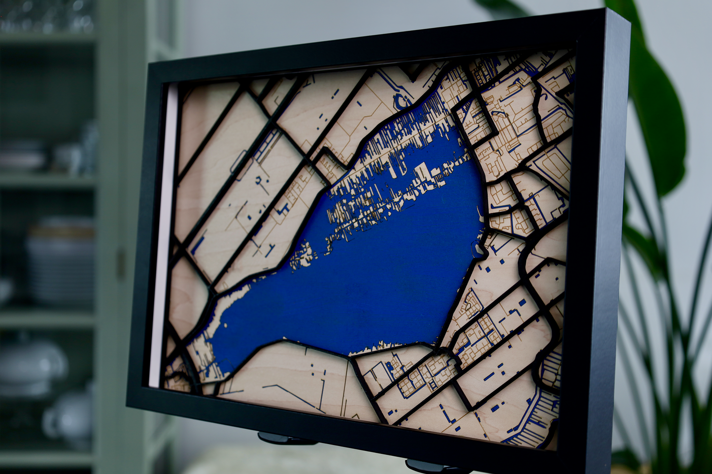 Houten 3D Kaart van Aalsmeer met Glasplaat