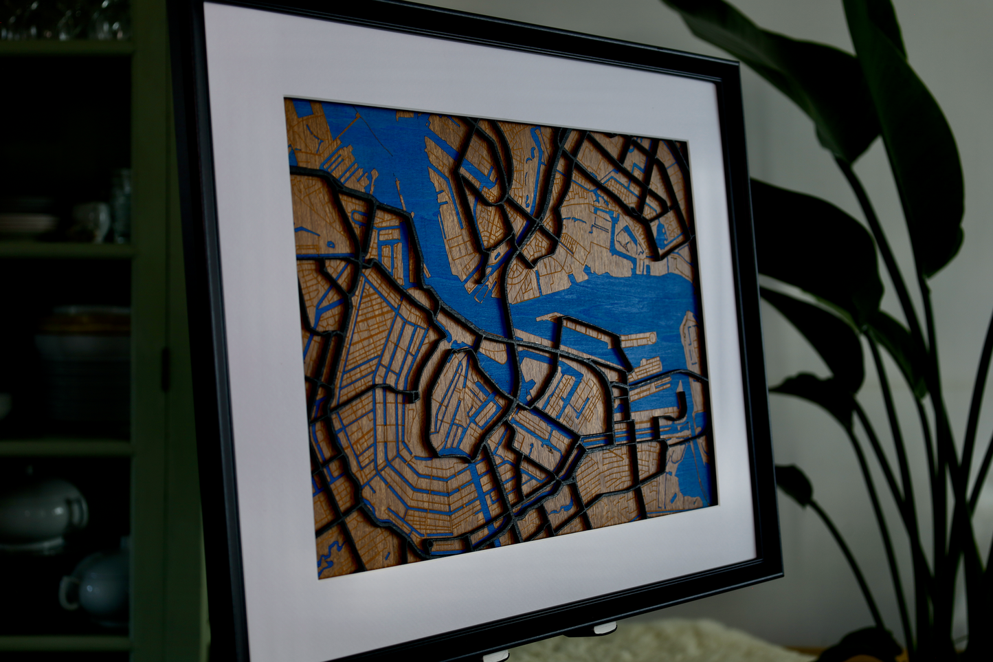 Houten 3D Kaart van Amsterdam met Glasplaat