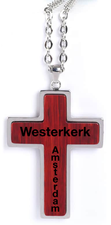 Gegraveerde houten hanger-ketting Kruis - Westerkerk gegraveerd