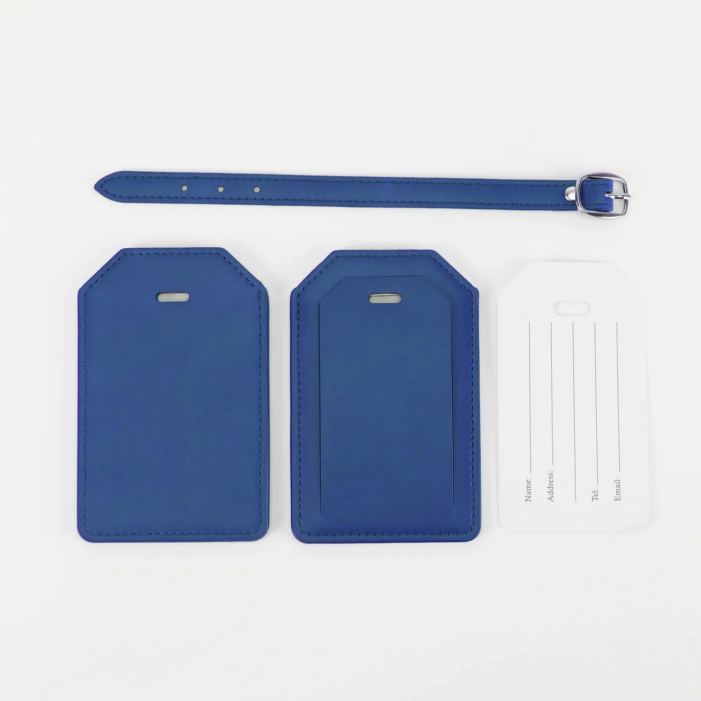 Luxe Reiskofferlabel met Privacyklep Marine Blauw (inclusief 2 kanten graveren!)