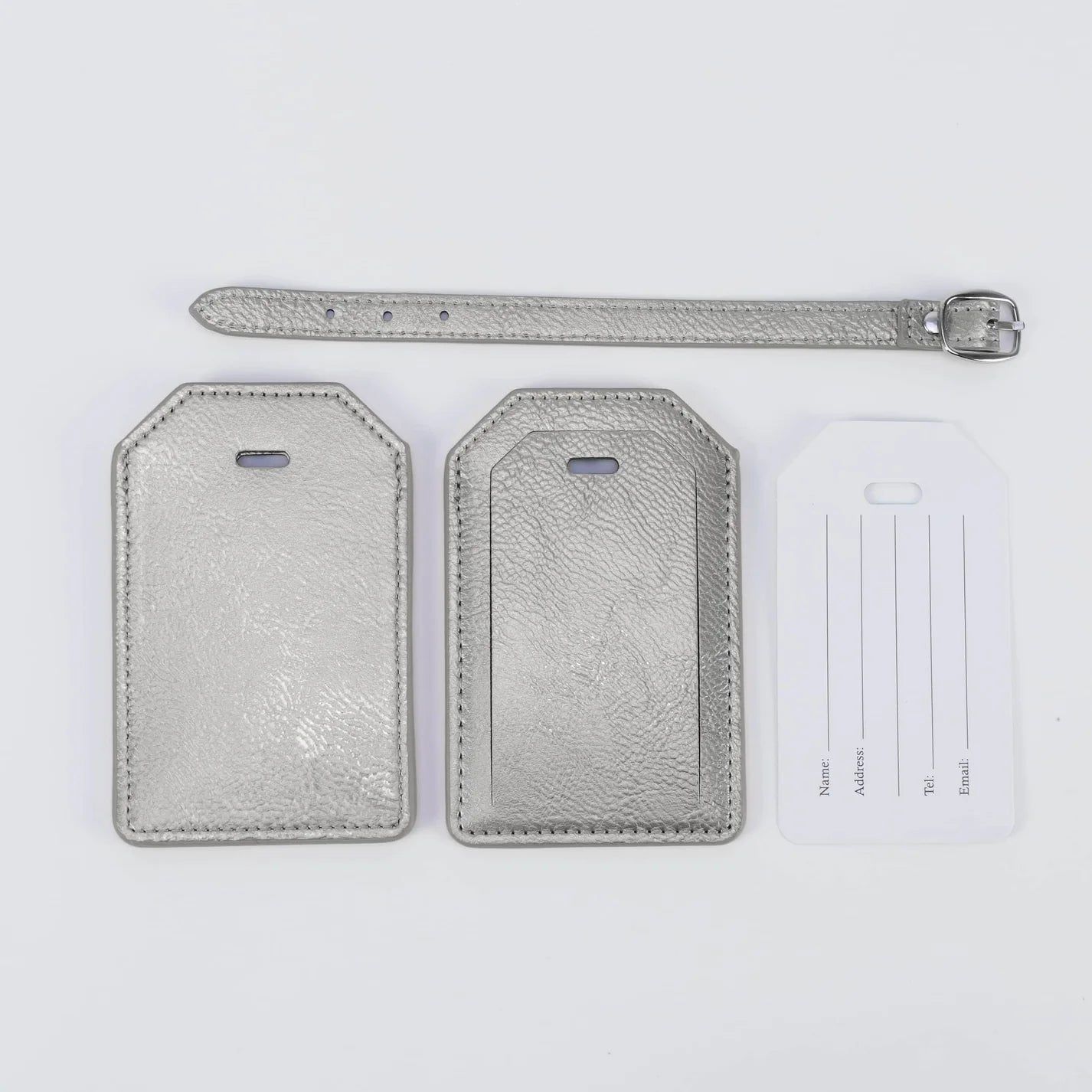Luxe Reiskofferlabel met Privacyklep Zilver (inclusief 2 kanten graveren!)
