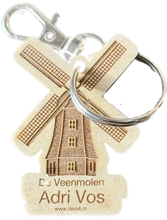 Veenmolen Houten Sleutelhanger – Persoonlijk Gegraveerd