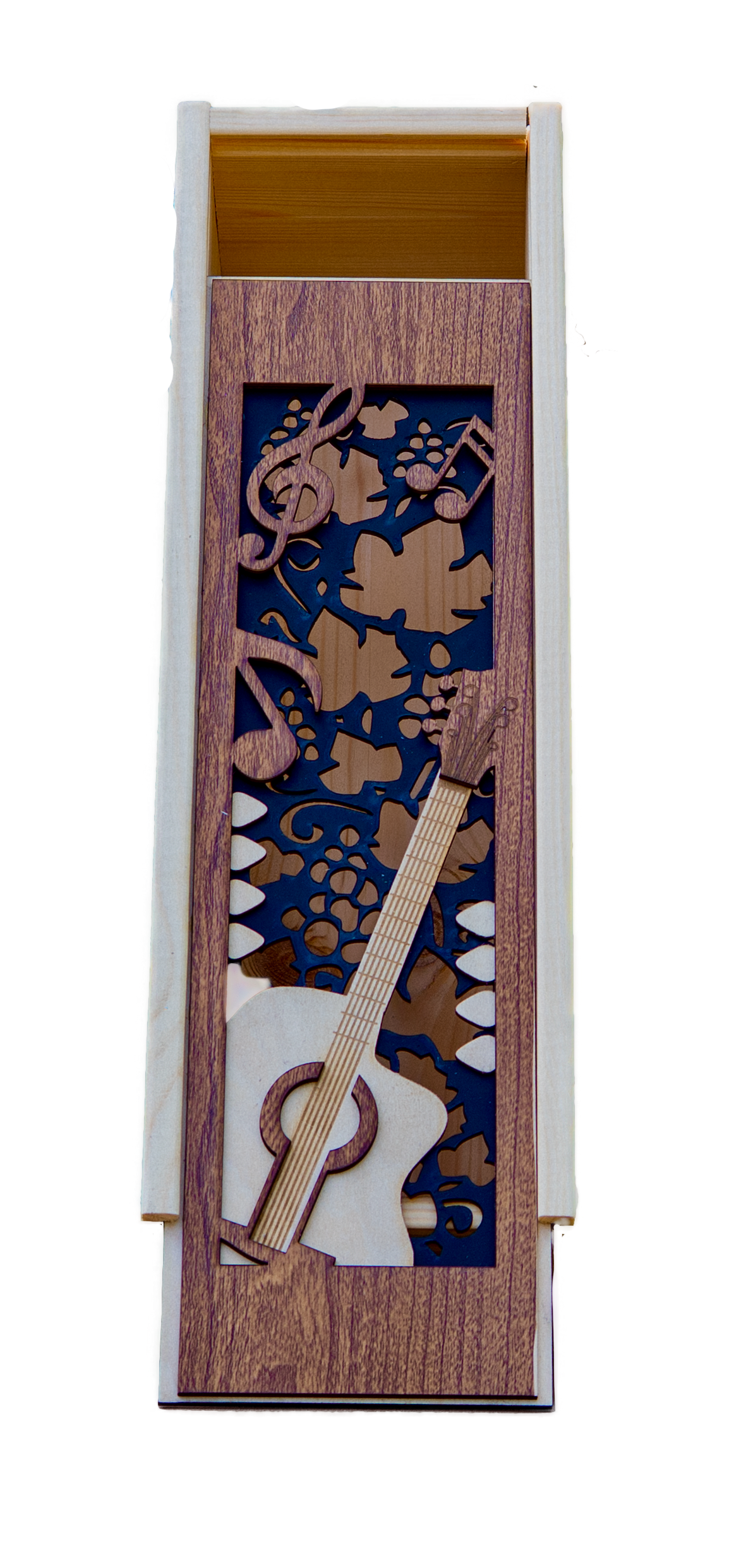 Wijnkistje met gitaar uitsnede